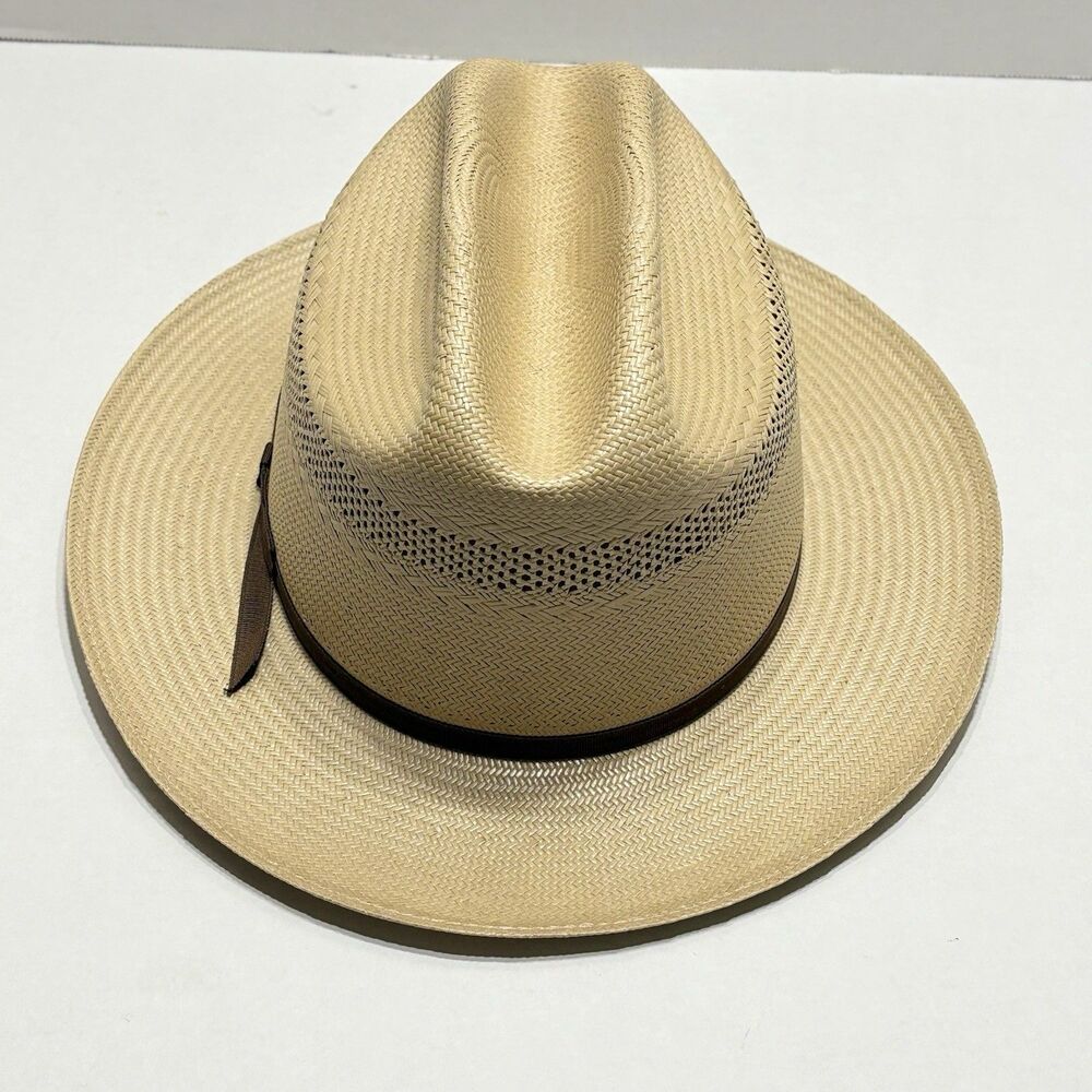 Stetson Open Road Vented Straw Cowboy Hat Size 7 1/2 Western Shantung USA